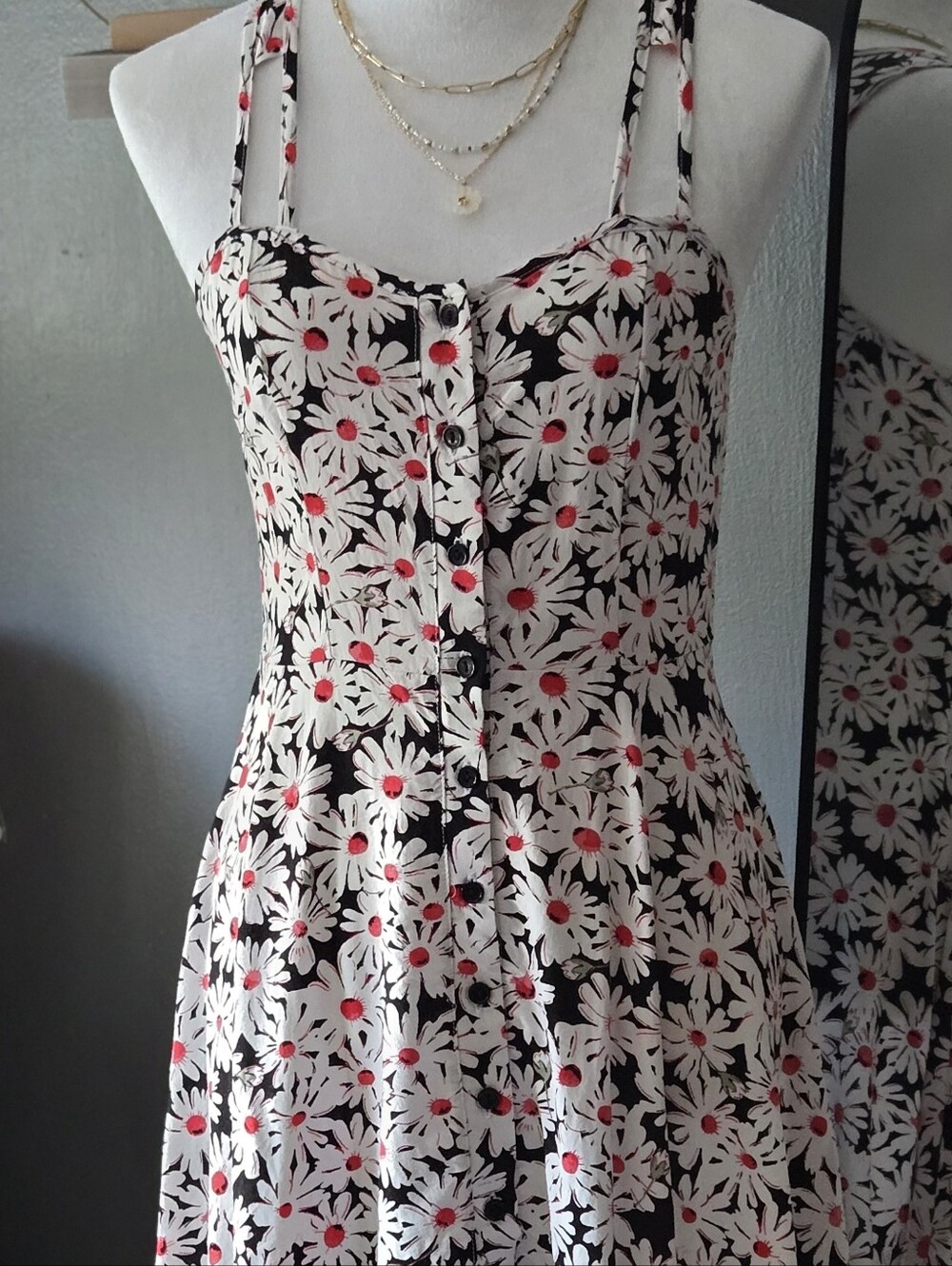 Vintage 90s Wet Seal Daisy Floral Button Front Halter Mini Dress - Picture 9 of 11